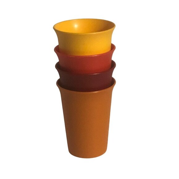 Vintage TUPPERWARE Childs Set of 4 Red Orange Yellow Rust 6 oz Tumblers Glasses - Picture 4 of 4